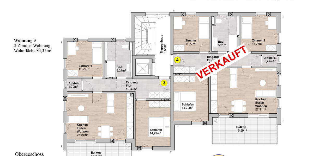 Etagenwohnung Ingolstadt Südost - 3 Zimmer, 85 m&sup2;, 522.000&euro; | Angebot:25706083