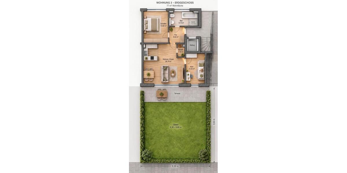 Terrassenwohnung Ingolstadt Südost - 3 Zimmer, 77 m&sup2;, 1.600&euro; | Angebot:27550268