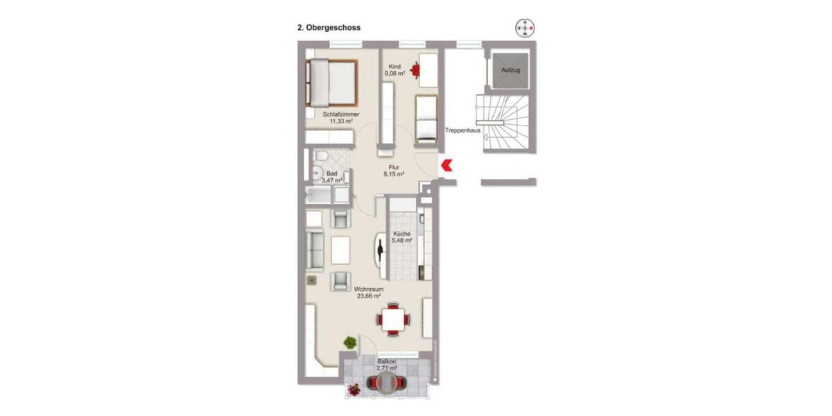 Etagenwohnung Ingolstadt Südost - 2.5 Zimmer, 61 m&sup2;, 295.000&euro; | Angebot:25168487