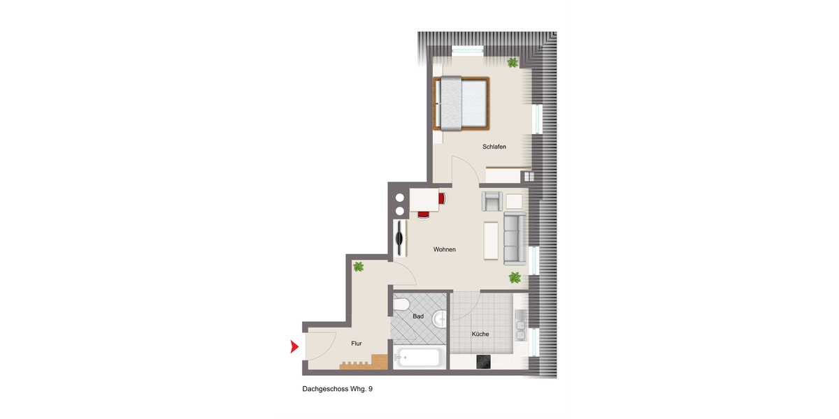Dachgeschoßwohnung Ingolstadt Nordost - 2 Zimmer, 50 m&sup2;, 179.900&euro; | Angebot:25907865