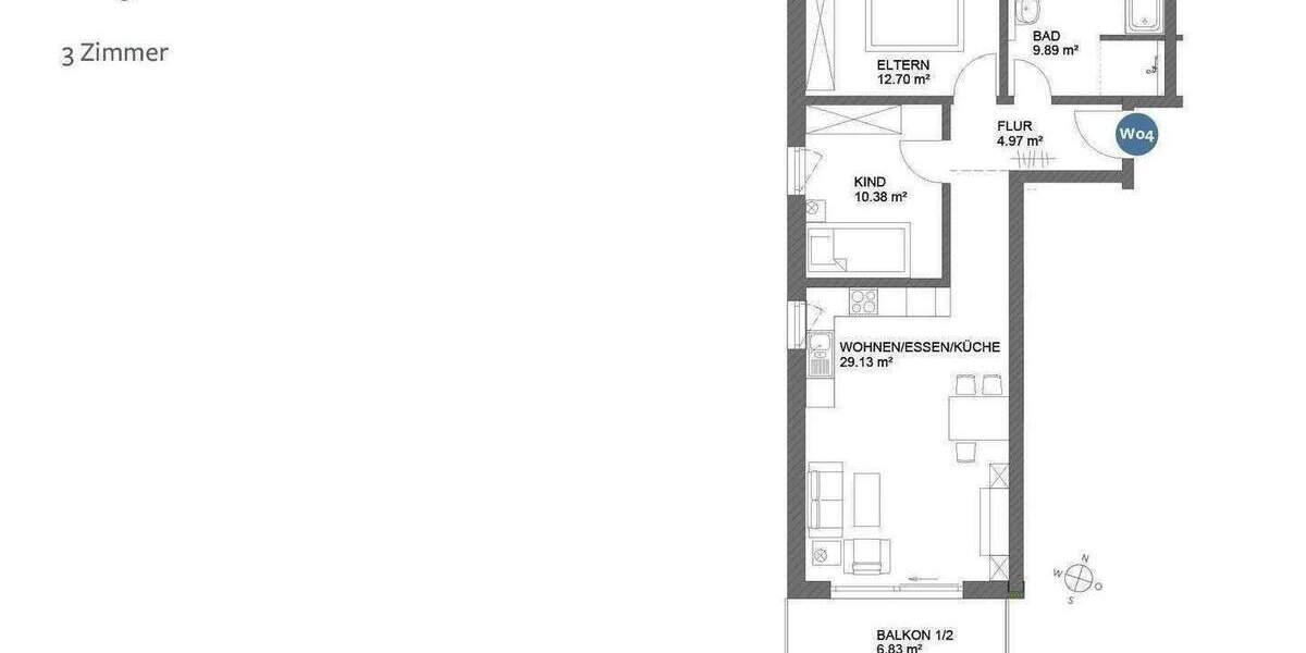 Etagenwohnung Ingolstadt Südost - 3 Zimmer, 72 m&sup2;, 385.000&euro; | Angebot:25729944