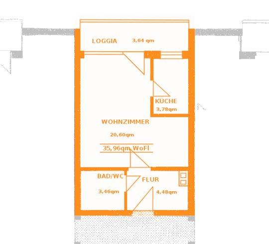 Etagenwohnung Ingolstadt Nordost - 1 Zimmer, 36 m&sup2;, 555&euro; | Angebot:25931420
