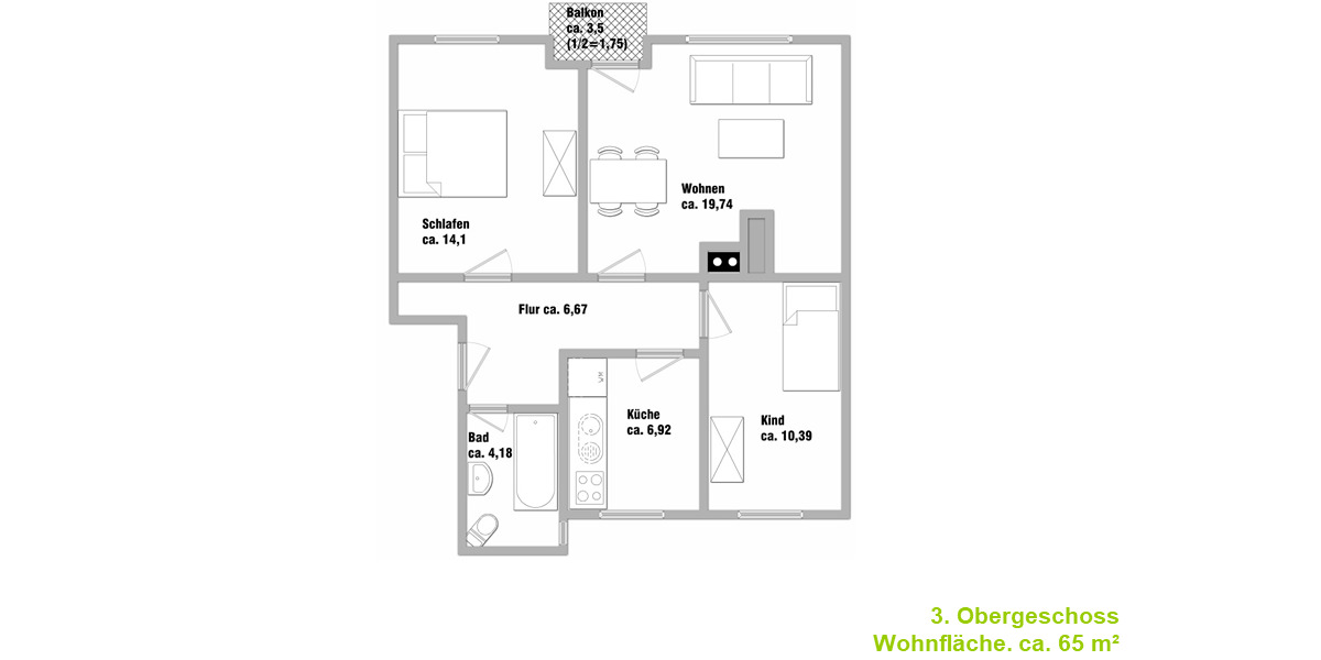 Zimmer Ingolstadt Südost - 3 Zimmer, 65 m&sup2;, 950&euro; | Angebot:26127692