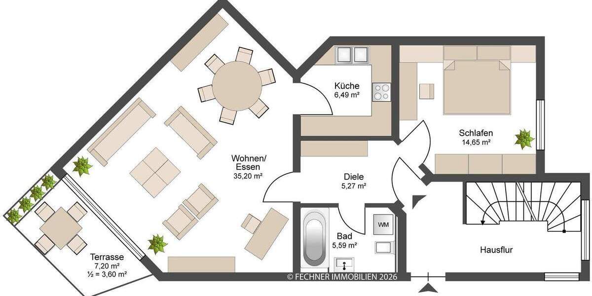 Etagenwohnung Ingolstadt Nordost - 2 Zimmer, 70 m&sup2;, 279.800&euro; | Angebot:25796029