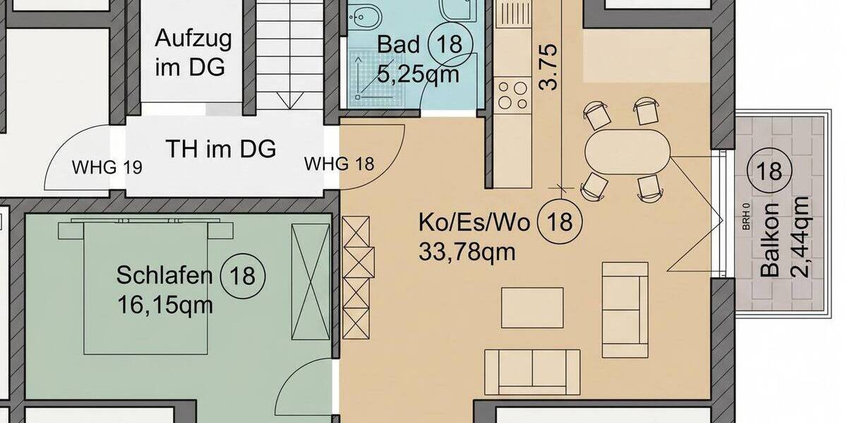 Etagenwohnung Ingolstadt Hundszell - 2 Zimmer, 57 m&sup2;, 385.000&euro; | Angebot:26217492
