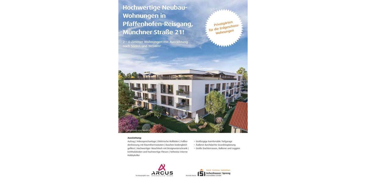 Etagenwohnung Pfaffenhofen an der Ilm - 2 Zimmer, 55 m&sup2;, 359.000&euro; | Angebot:25783914