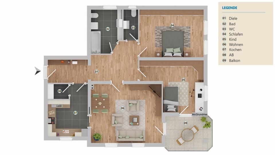 Etagenwohnung Ingolstadt Friedrichshofen-Hollerstauden - 3 Zimmer, 92 m&sup2;, 990&euro; | Angebot:26634315
