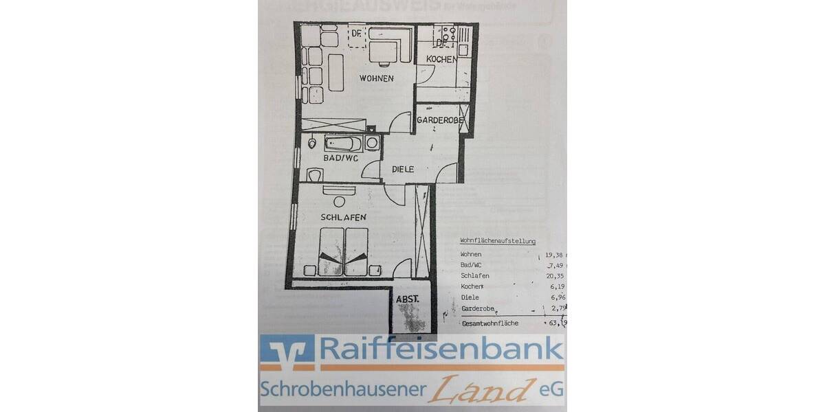 Etagenwohnung Schrobenhausen - 2 Zimmer, 63 m&sup2;, 730&euro; | Angebot:25705585