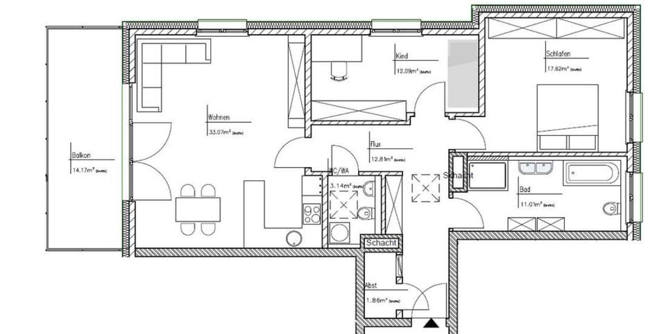 Etagenwohnung Ingolstadt Nordost - 3 Zimmer, 97 m&sup2;, 1.660&euro; | Angebot:27616450