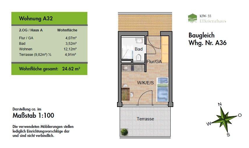 Etagenwohnung Ingolstadt Südost - 1 Zimmer, 25 m&sup2;, 129.000&euro; | Angebot:27544067