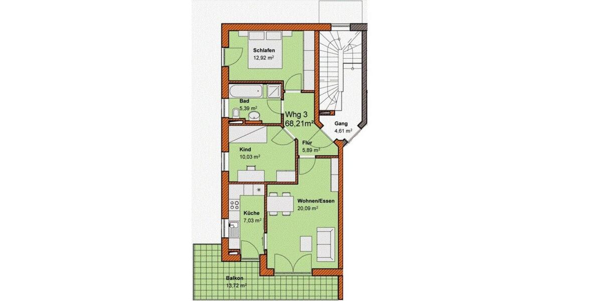 Etagenwohnung Ingolstadt Nordost - 3 Zimmer, 68 m&sup2;, 900&euro; | Angebot:25905426