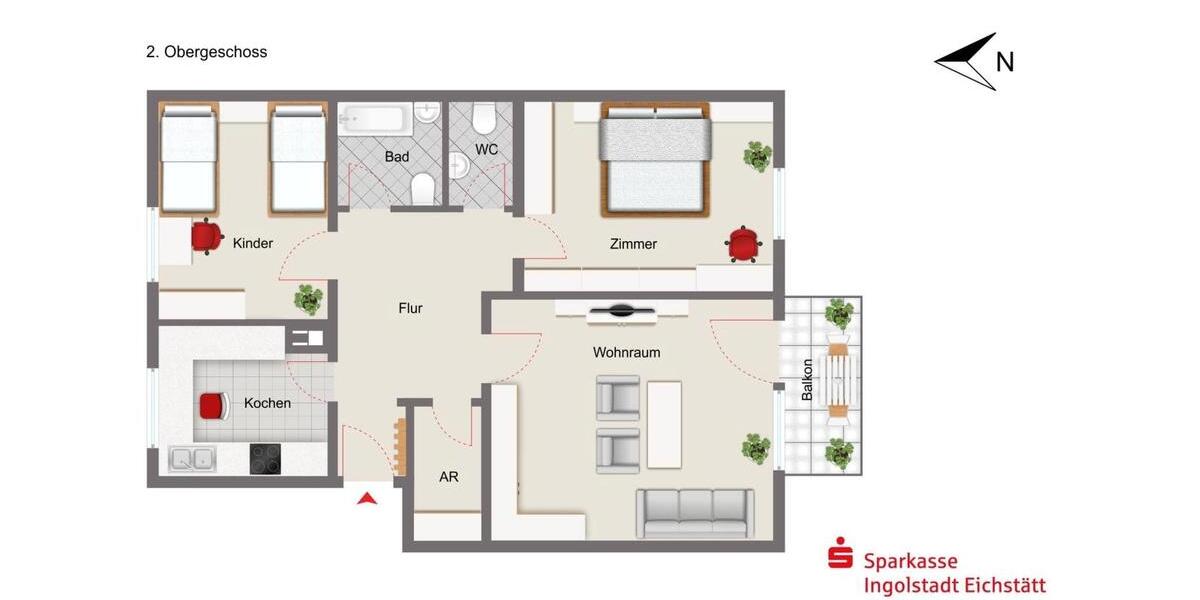 Etagenwohnung Ingolstadt Nordost - 3.5 Zimmer, 84 m&sup2;, 298.000&euro; | Angebot:26964493
