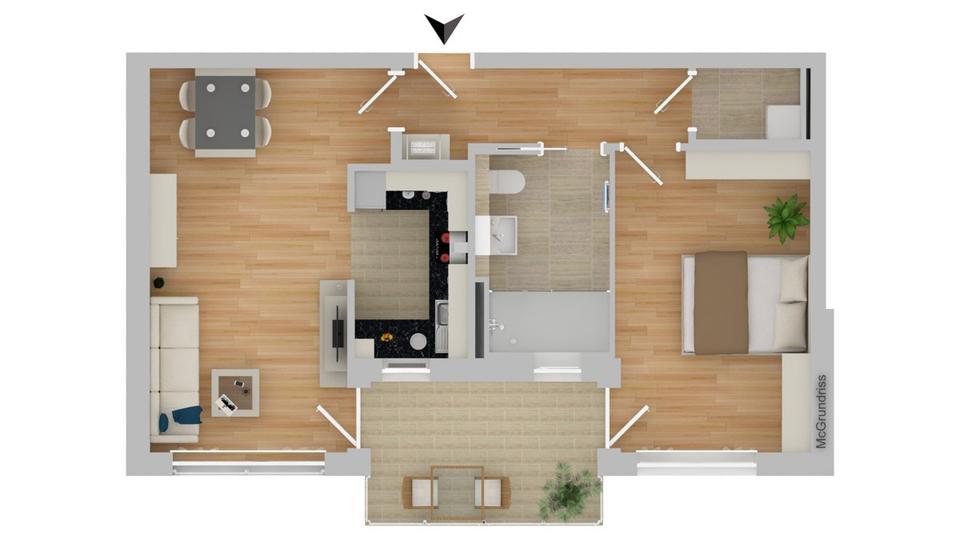 Erdgeschoßwohnung Großmehring - 2 Zimmer, 59 m&sup2;, 820&euro; | Angebot:26441689