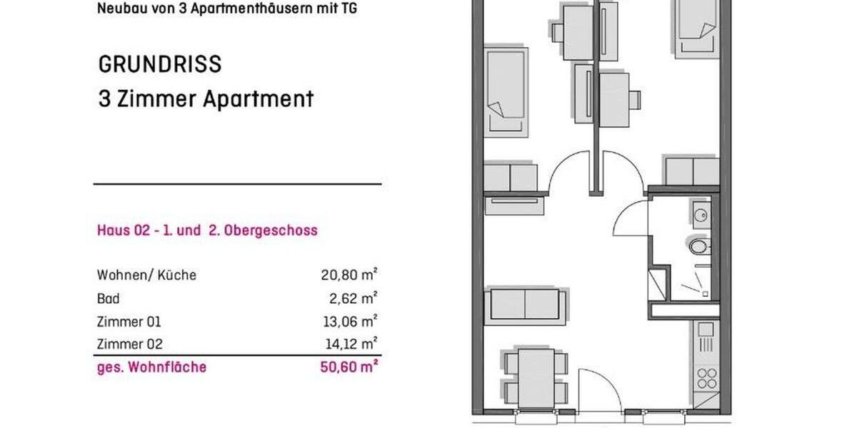 Etagenwohnung Ingolstadt Nordost - 3 Zimmer, 51 m&sup2;, 970&euro; | Angebot:25879351
