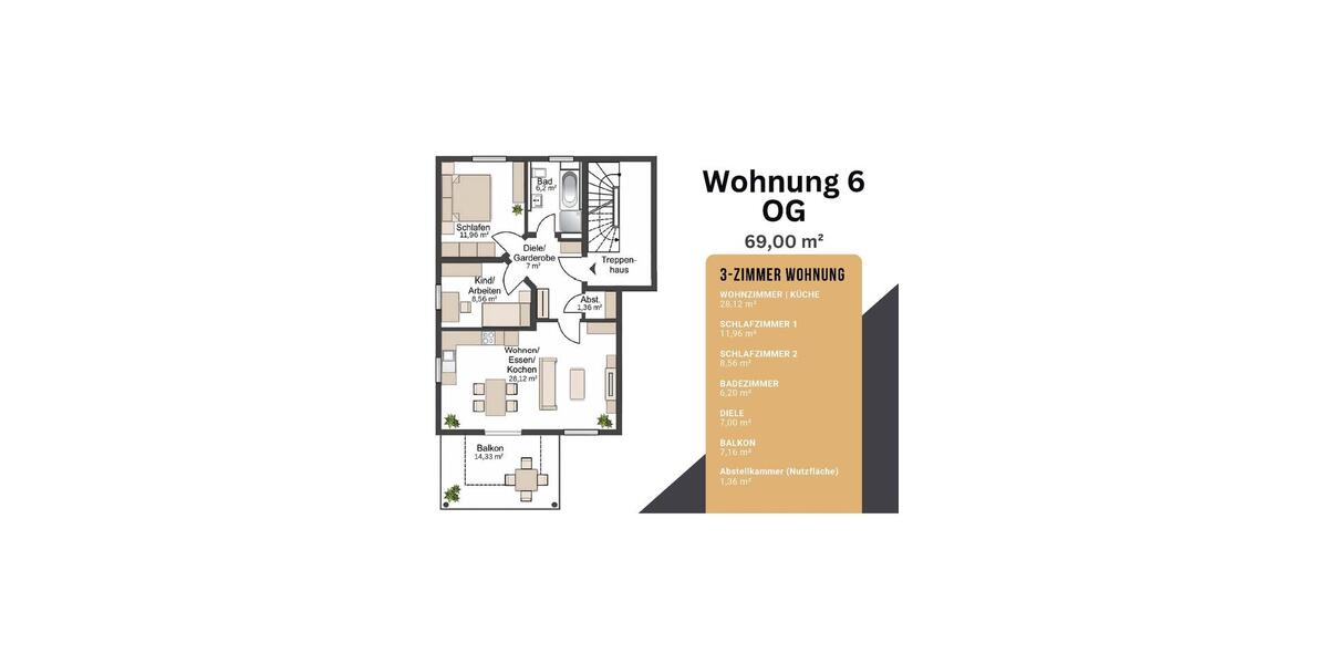 Etagenwohnung Ingolstadt - 3 Zimmer, 69 m&sup2;, 1.060&euro; | Angebot:27567214