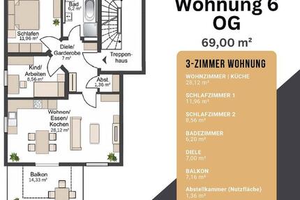 Wohnung Ingolstadt - 3 Zimmer, 69 m&sup2;, 1.060&euro; | Angebot:27567214