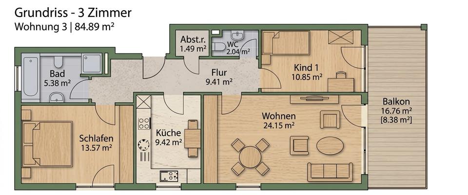 Etagenwohnung Ingolstadt - 3 Zimmer, 85 m&sup2;, 535.000&euro; | Angebot:27279456