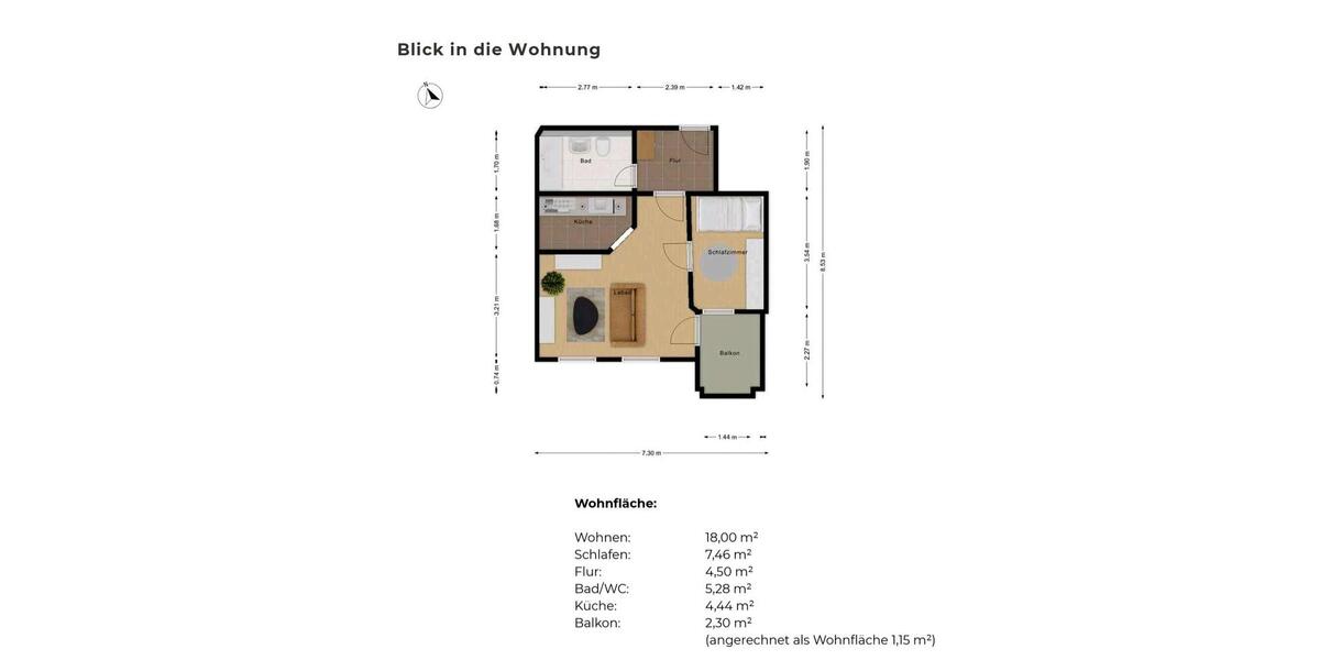 Etagenwohnung Ingolstadt - 2 Zimmer, 42 m&sup2;, 1.095&euro; | Angebot:27593295