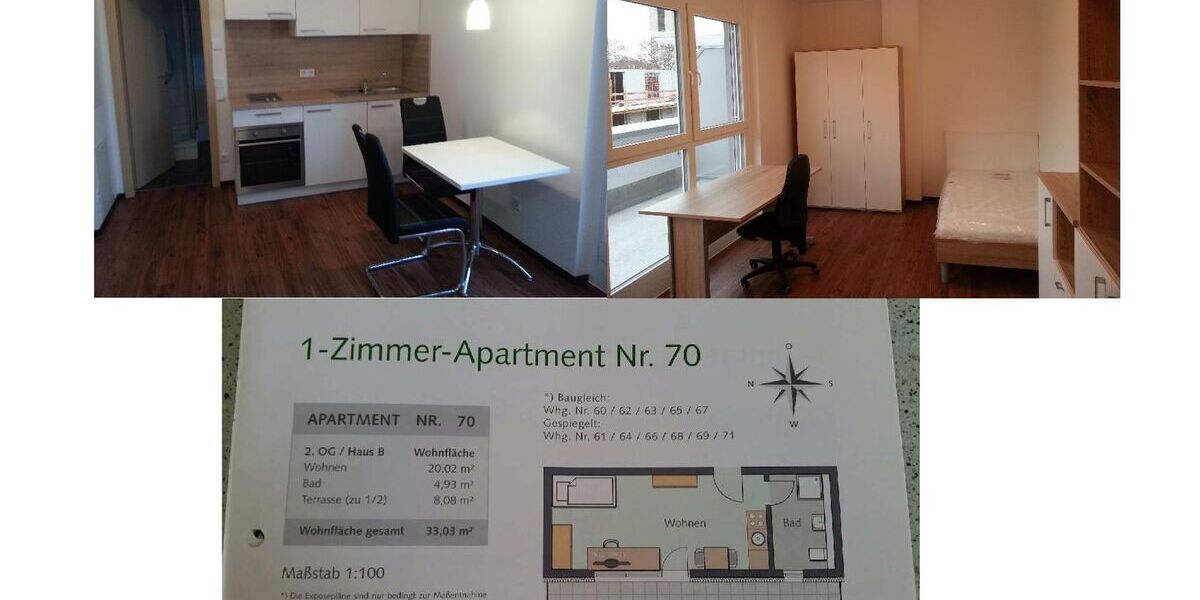 Schöne, neuwertige 1-Zimmer Wohnung mit SW Dachterrasse und EBK in Ingolstadt - Appartement Ingolstadt Nordost | Angebot:26829473