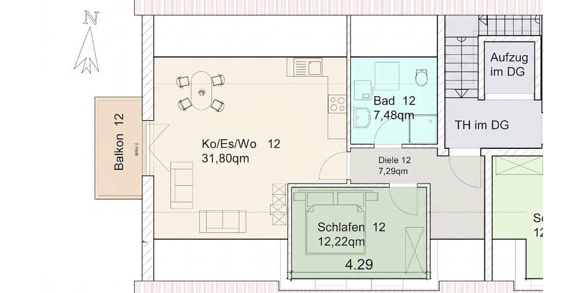 Etagenwohnung Ingolstadt Hundszell - 2 Zimmer, 61 m&sup2;, 410.000&euro; | Angebot:26694289