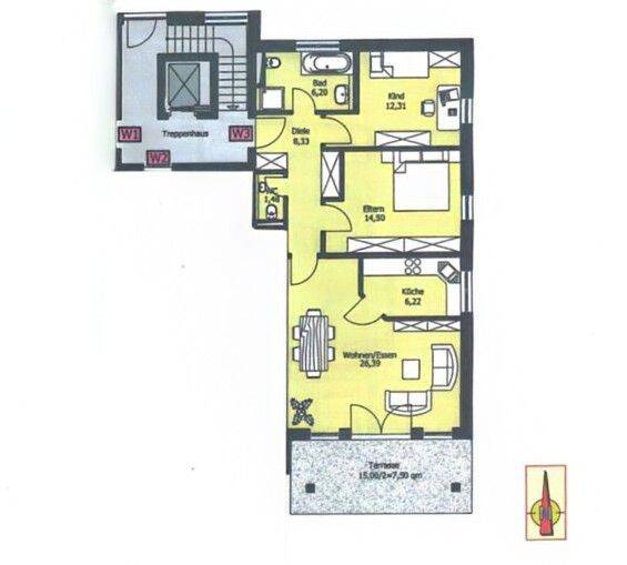 Terrassenwohnung Ingolstadt Friedrichshofen - 3 Zimmer, 83 m&sup2;, 1.100&euro; | Angebot:26585874