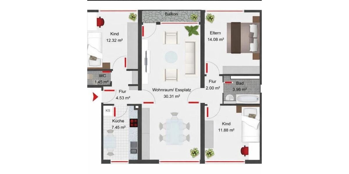 Etagenwohnung Ingolstadt Friedrichshofen-Hollerstauden - 4 Zimmer, 94 m&sup2;, 1.450&euro; | Angebot:25906765