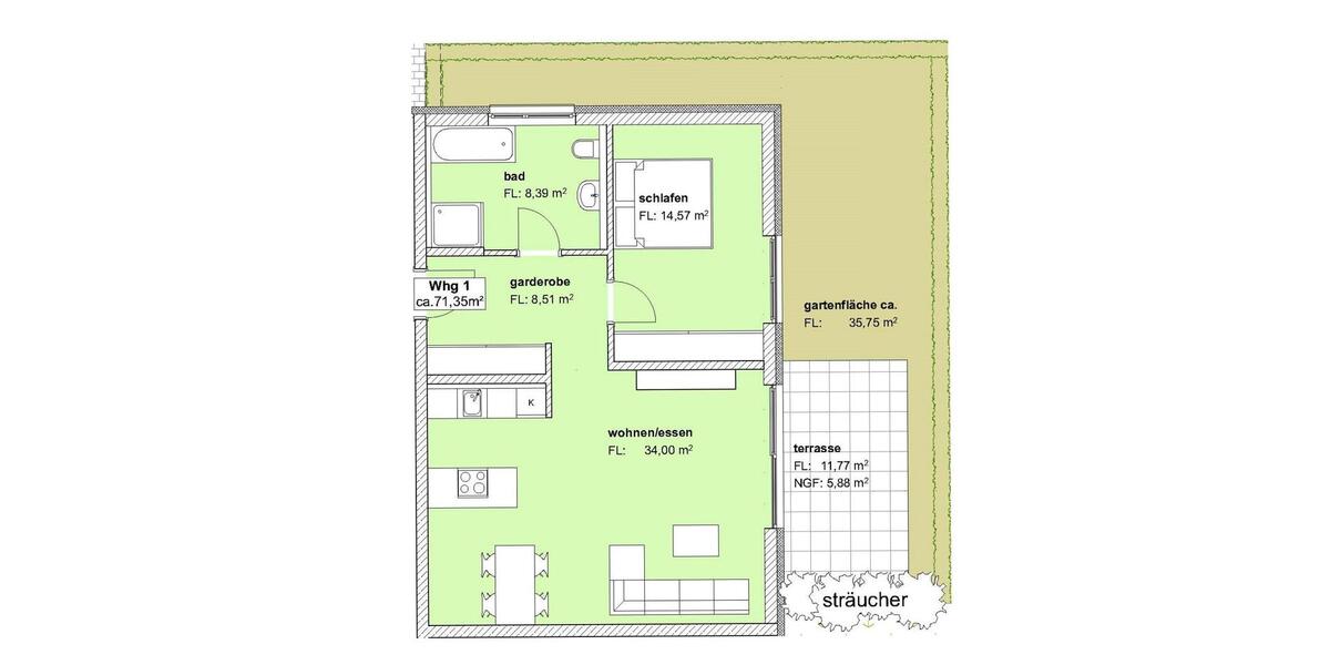 Erdgeschoßwohnung Ingolstadt - 2 Zimmer, 77 m&sup2;, 1.175&euro; | Angebot:26058101
