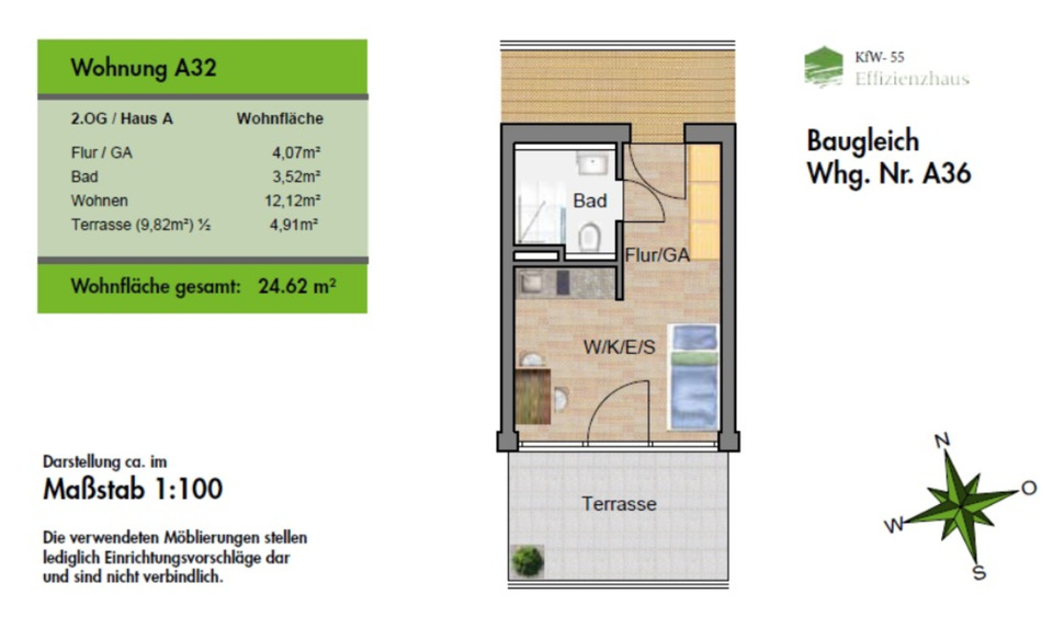 Etagenwohnung Ingolstadt Südost - 1 Zimmer, 25 m&sup2;, 139.000&euro; | Angebot:25172736