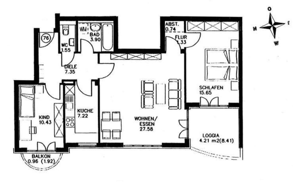 Etagenwohnung Ingolstadt - 3 Zimmer, 86 m&sup2;, 359.000&euro; | Angebot:27003449